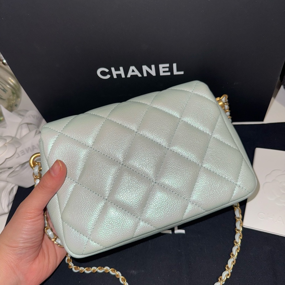 Chanel My Perfect Mini Bag – Iridescent Green (Light Blue Hue) Crossbody Handbag - Picture 5 of 15